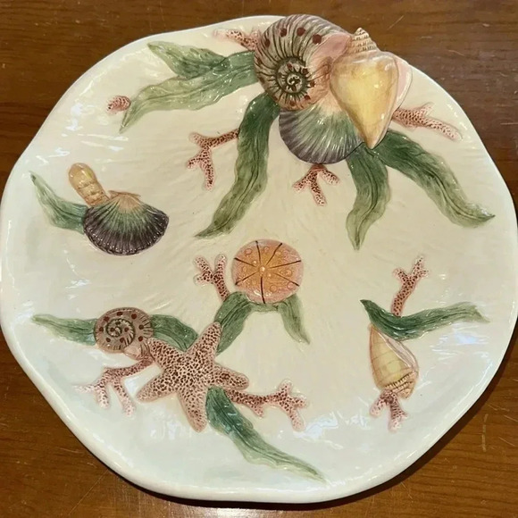 Vintage Coastal Ceramic Seaweed & Coral Design Set Seashell Dish & Tissue Holder - Picture 17 of 17